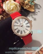 Replica Omega De Ville Tresor Ladies Watch White MOP Dial Red Leather Strap